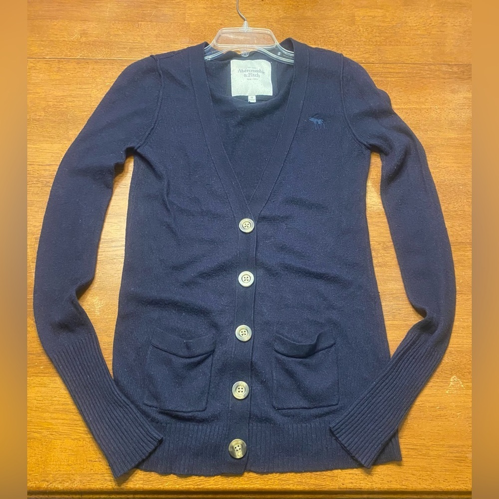 VTG Y2K Abercrombie & Fitch Navy Wool/Rabbit Hair Blend Cardigan